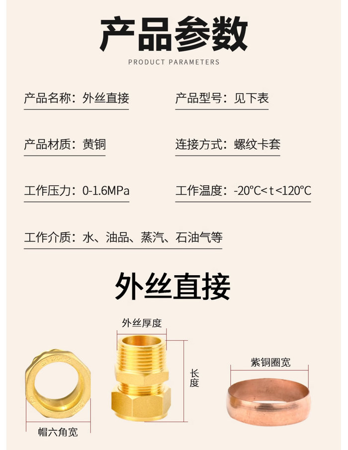 紫銅管接頭（平板太陽能集熱器銅管卡套直接配件）